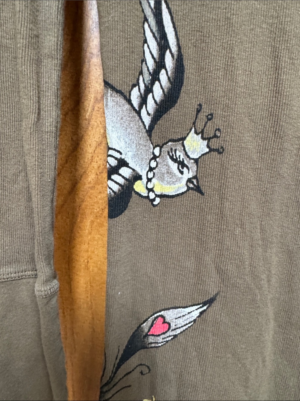 Ed Hardy Olive Green Long Sleeve V-Neck Tunic Graphic Tee - Picture 4 of 5